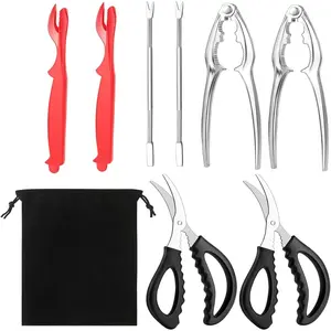 8 Pcs Seafood Tool Set 2 Crab Leg Crackers 2 Stainless Steel Crab Forks 2 Lobster Shellers 2 Crab Scissors with 1 Storage Bag