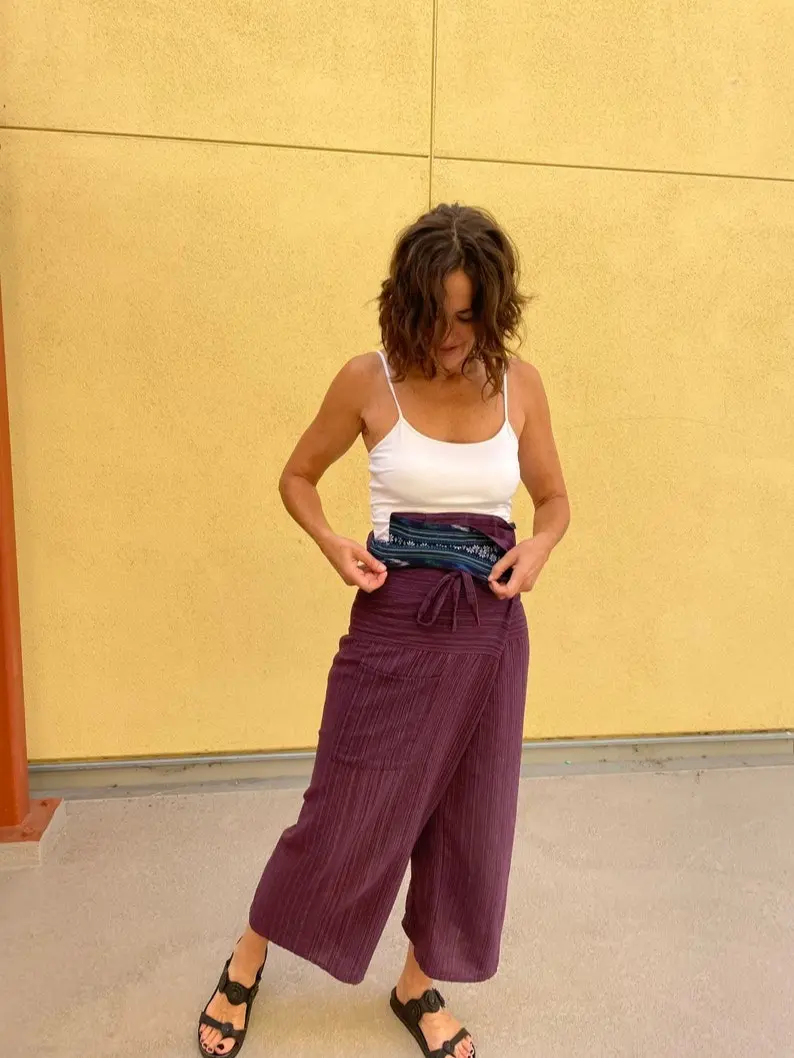 Thai Wrap Pants: Comfy Unisex Fishermen Pants with Pockets for Casual Wear