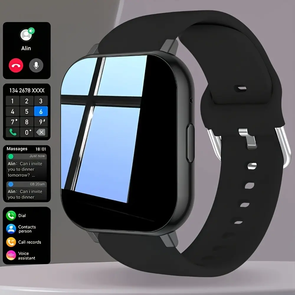 New Smartwatch for Men and Women, Wireless Smart Watch, Bluetooth-compatible Connectivity, Android Compatible, Silicone Band, Fitness Tracker, USB Charging, Modern Style