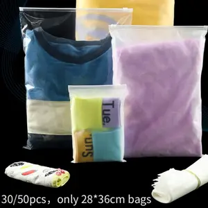 30/50 Piece Matte Half-Transparent Zipper Clothing Bags, 11x14 Inch Plastic Storage Pouches for Sweaters, Hoodies, Shoes, Sewing Projects