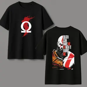 Spartan Warrior Omega Symbol T Shirt, Death Can Have Me When It Earns Me Graphic Tee, Mythology Inspired Streetwear, Gamer Style Shirt for Men Women