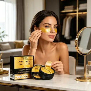 Gold Anti-Aging Under Eye Patches with Hyaluronic Acid & Collagen, Moisturizing Skincare Treatment for Tired Puffy Eyes & Dark Circles, Boosts Moisture & Contour Enhancement