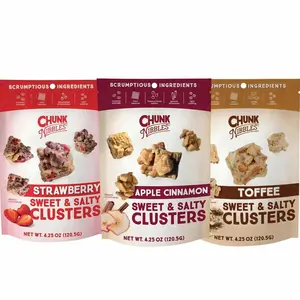 Chunk Nibbles Variety Snack Pack - Strawberry, Apple Cinnamon, Toffee Clusters - Gourmet Sweet & Salty Treat - Handcrafted, No Artificial Colors - 4.25oz Resealable Pouch (3 Pack)