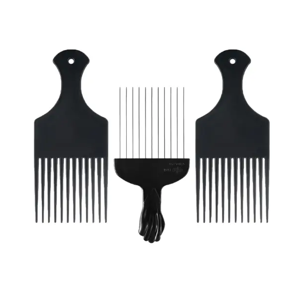 3 Pack Plastic & Metal Hair Pick Comb Set for Curly & Afro Hair – Detangling & Styling for Men & Women – Includes 2 Plastic Picks and 1 Stainless Steel Metal Pick
