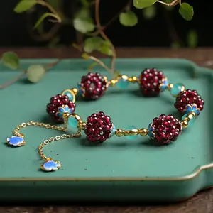 Natural Stone Red Garnet Bead Bracelet 6.5 to 8 Inch Adjustable Bracelet Birthstone Jewelry for Women