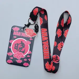 Anime Naruto mobile phone lanyard card holder work badge student access card slide cover push-and-close card holder keychain