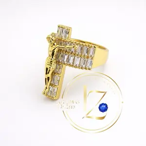 COD#1039  Jesus Christ Ring with Cross Gold-Tone Design Featuring Crucified Figure & Zircon Style Accents Symbolic Jewelry for Faith