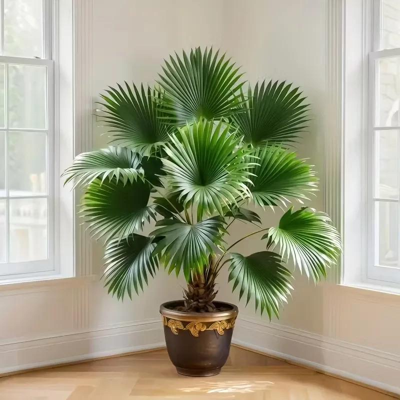 1 Large Artificial Palm Tree Plant with Lush Green Leaves Realistic Fake Tree with Trunk and Pot Low Maintenance Indoor