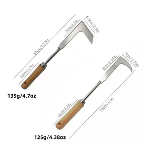 Stainless Steel Crack Weeder Tool Set with Beech Wood Handle 2-Piece Manual Grass Puller for Garden Cleaning Weeding Sidewalk Driveways Patio Paver Wall Gaps Professional Garden Tool - Blade