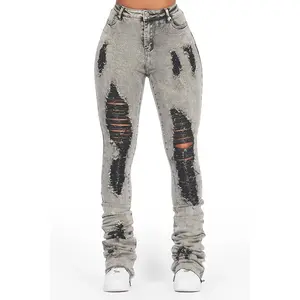Got A Crush Grey Wash Distressed Super Stacked Jean
