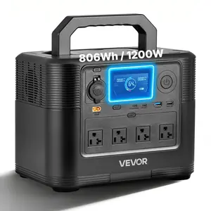 【FathersDayGift】 VEVOR Portable Power Station, 1200W Solar Generator Power Station, 806Wh LiFePO4 Battery Backup with 10 Output Ports for Home Emergency, Outdoor Camping, RV Travel (Solar Panel NOT Included)
