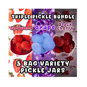 Triple Pickle Bundle - 3 Bag Variety Pack - Flavored Pickle Pouches in Strawberry, Grape, Black Cherry Koolaid - Tangy Sweet Candy Pickles Trio Pack in Snack Bonbon