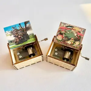 Wooden Hand-Cranked Music Box Howl's Anime Home Decor Birthday Gift Unique Ghibli Ornaments for Anime Lovers