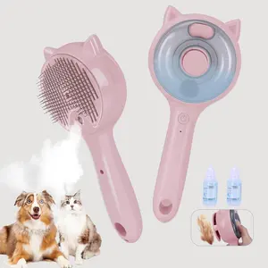 3-in-1 Pet Steam Brush Grooming Comb for Cats & Dogs, Reduces Shedding, Soft Bristles, Promotes Healthy Coat, Includes Waterless Shampoo, Pink