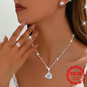 Three-piece 925 Silver Moissanite Women's Jewelry Set is perfect for weddings, parties, and everyday wear; it's a great surprise gift for Christmas and Mother's Day