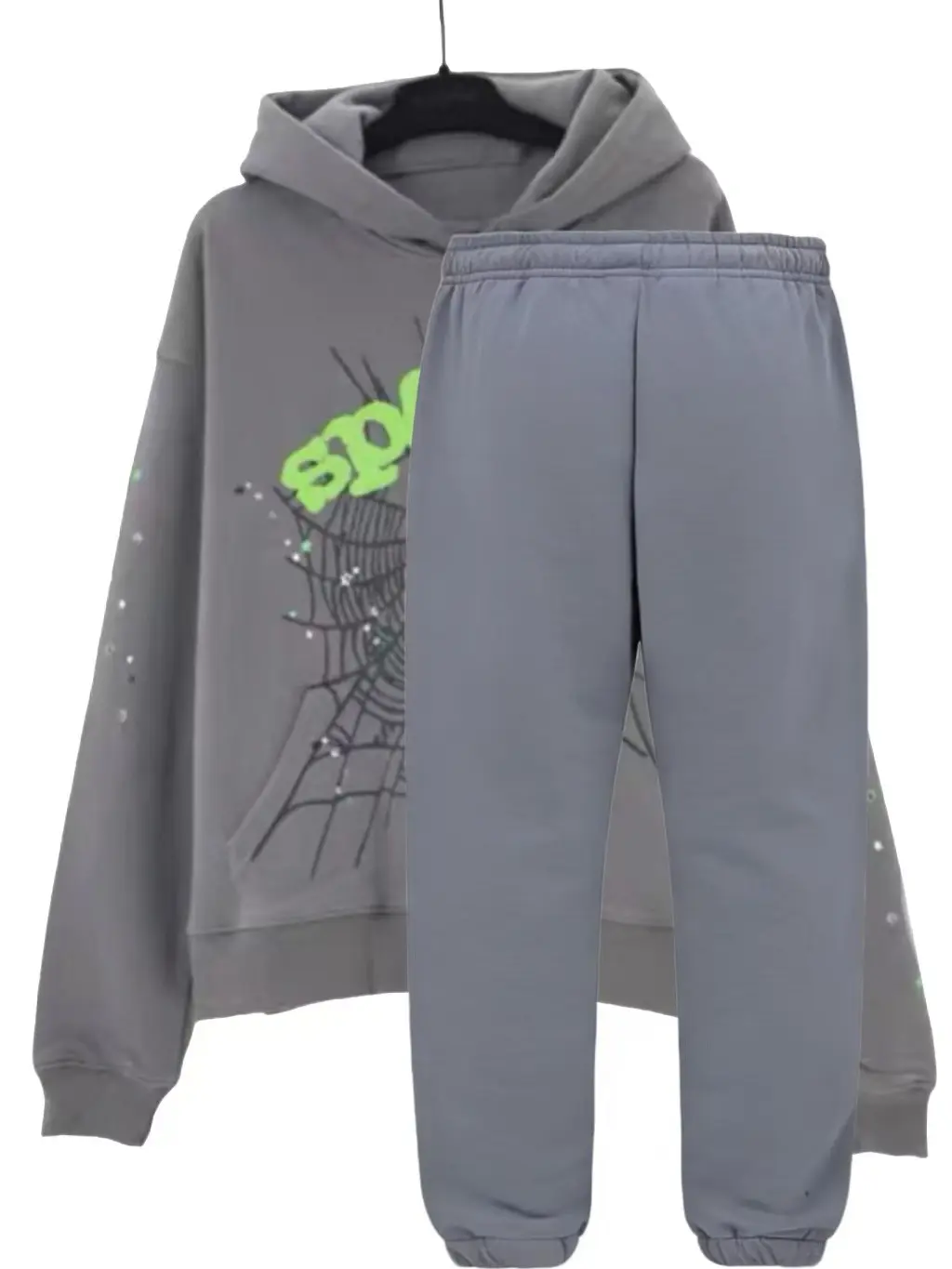Menswear Y2k Vintage Letter-Star Spider Web Graphic 2-Piece Hooded Sweatshirt-Sweatpants Set, Men's Casual Street Tracksuit for Hip Hop Everyday Outfits