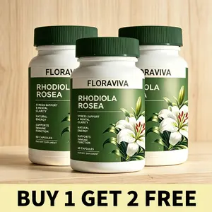 [BUY 1 GET 2 FREE]Floraviva Rhodiola Rosea 500mg Natural Adaptogen Capsules | Stress Balance, Cognitive Focus & Vitality Support, Non-GMO, 60 Capsules