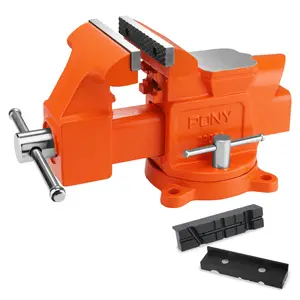 #Summervibes PONY Heavy Duty Bench Vise, 5-inch Jaw Width 4-inch Jaw Opening, Swivel Base with Anvil, Utility Combination Pipe Home Vise for Woodworking, One-Pair Vise Jaw Pad Included
