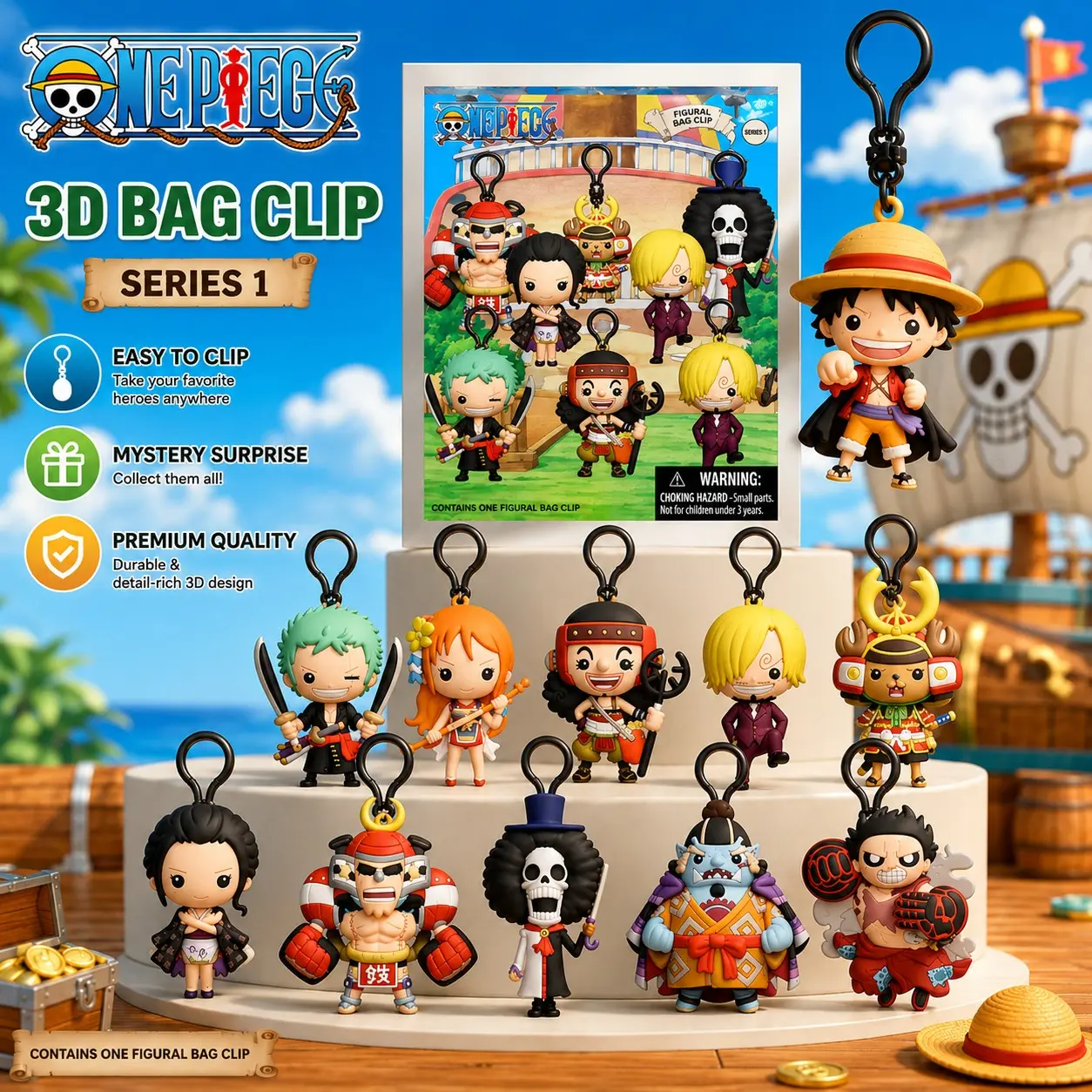 Toei Official One Piece Blind Bag Keychain, Luffy Zoro Collectible Keychain Figures 3D Bag Clip Keychain Series, Mystery Anime Figure Keyring, Manga Fan Gift, Keychain Collectibles, High Quality