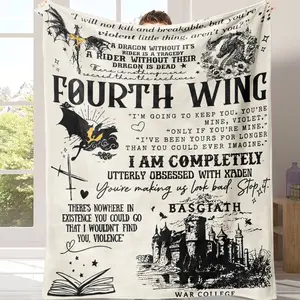 Dragon Pattern Art Graphic Blanket - Black Pattern Book-Themed Blanket with "The Fourth Wing" Theme Illustration, Black-White Dragons, Knights, Castles & Classic Dialogue, Ideal Gift for Friends, Art Graphic Blankets, Black Pattern Blankets