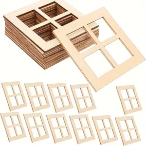 Unpainted Wooden Window Frame Crafts, Handcraft, Miniature Decorative Windows, Model Wood Windows, Mini Home Furniture, Mini Scenes, DIY Kit, Wood Design