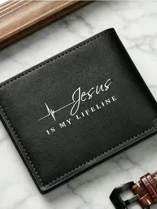 #JesusLifelineWallet #FaithThemed | Men's Black Leather Bifold Wallet with "Jesus Is My Lifeline" ECG Print, Inspirational & Religious Style Card Holder, Durable Faux Leather Purse, Spacious Compartments, Perfect for Believers & Daily Use, Meaningful & Mo