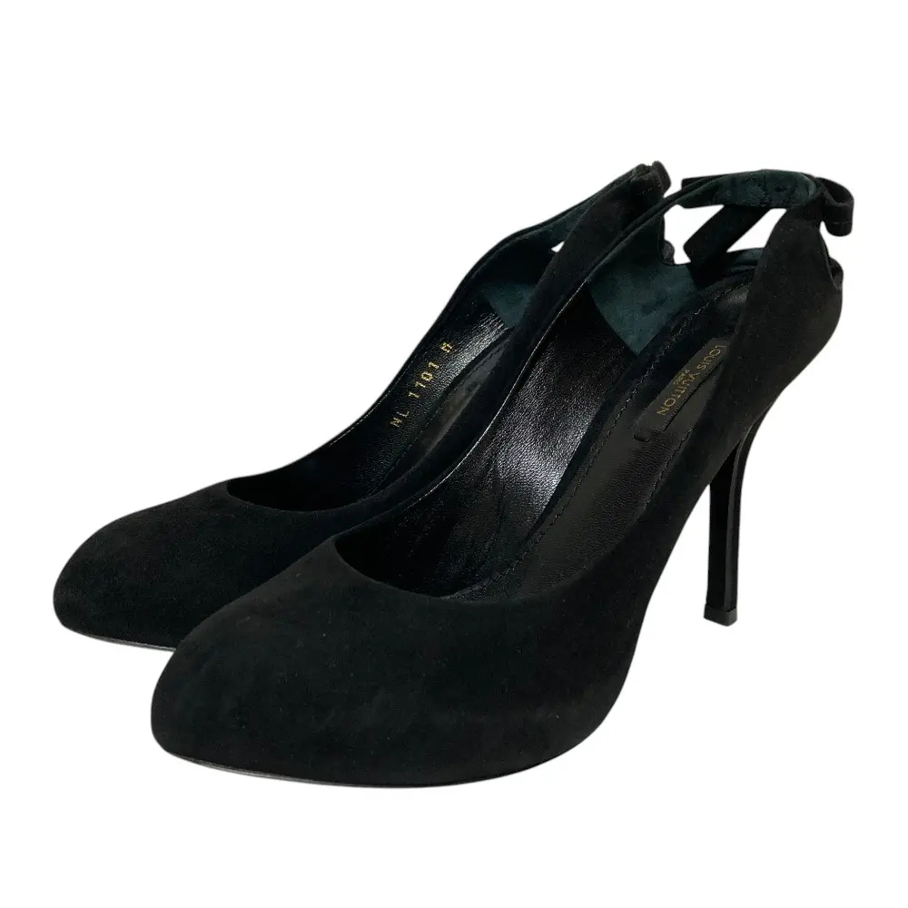 Pre-owned Louis Vuitton Suede Small Leather Goods Slingback Pumps