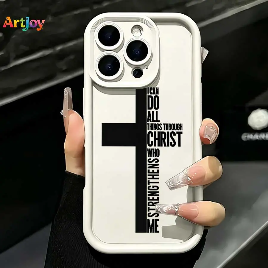 Minimalist "I Can Do All Things Through Christ" Bible Verse TPU Matte Silicone Phone Case - Shockproof, Anti-Slip Surface Protection Accessories for Galaxy S25,S24,S23,S22,S21 PLUS,FE,Ultra,A33 & iPhone17 Pro Max,16,15,14,13 - Ideal Birthday Gift