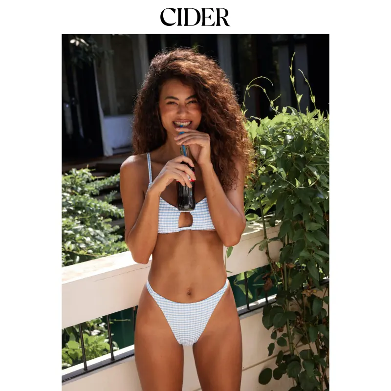 Cider Women's Striped 2-Piece Short Bikini Set - Textured Knit Elastane Polyester Blend, Sleeveless Scoop Neck, Cut-Out Bracelet Straps, Women Beachwear for Casual Wear, XS-L Sizes