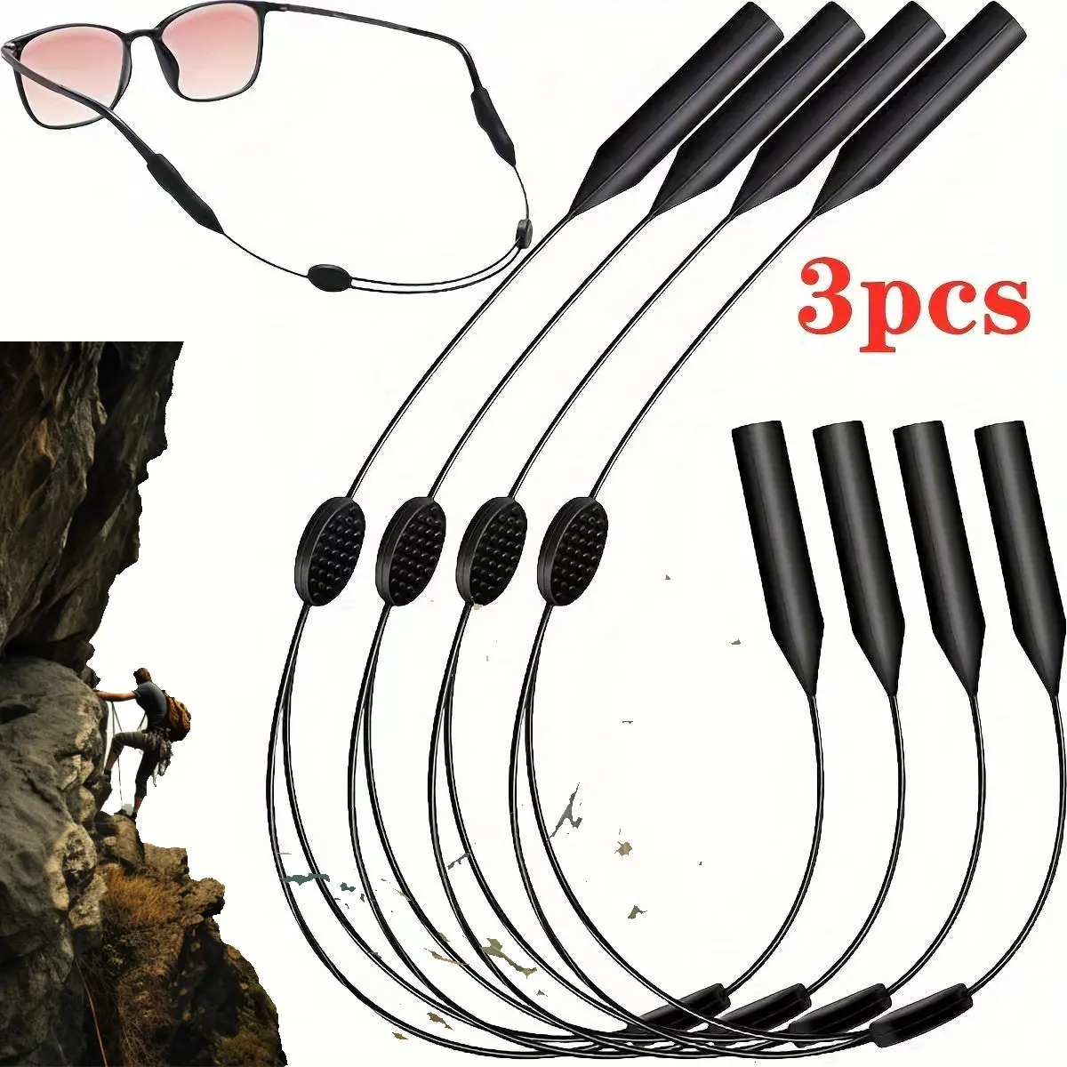 Adjustable Sunglasses Holder Strap, Men 3 Counts/set Eye Glasses Holders Anti-slip Glasses Grip Eyeglasses Holder Strap, Sports Eyeglasses Holder Strap for Outdoor Sports