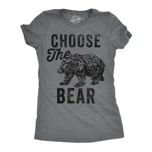Womens Funny T Shirts Choose The Bear Sarcastic Graphic Novelty Joke Tee for Ladies Funny Womens T Shirts Cute Vintage Fashion Casual Ladies T-Shirt Gift Sarcastic Tops for Women Funny Animal Top Women's Dark Grey