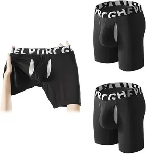 NEXTMAN Men's Front-Opening Separated Pouch Boxers — 2-Pack Breathable Long-Leg Boxers with Contoured Pouch