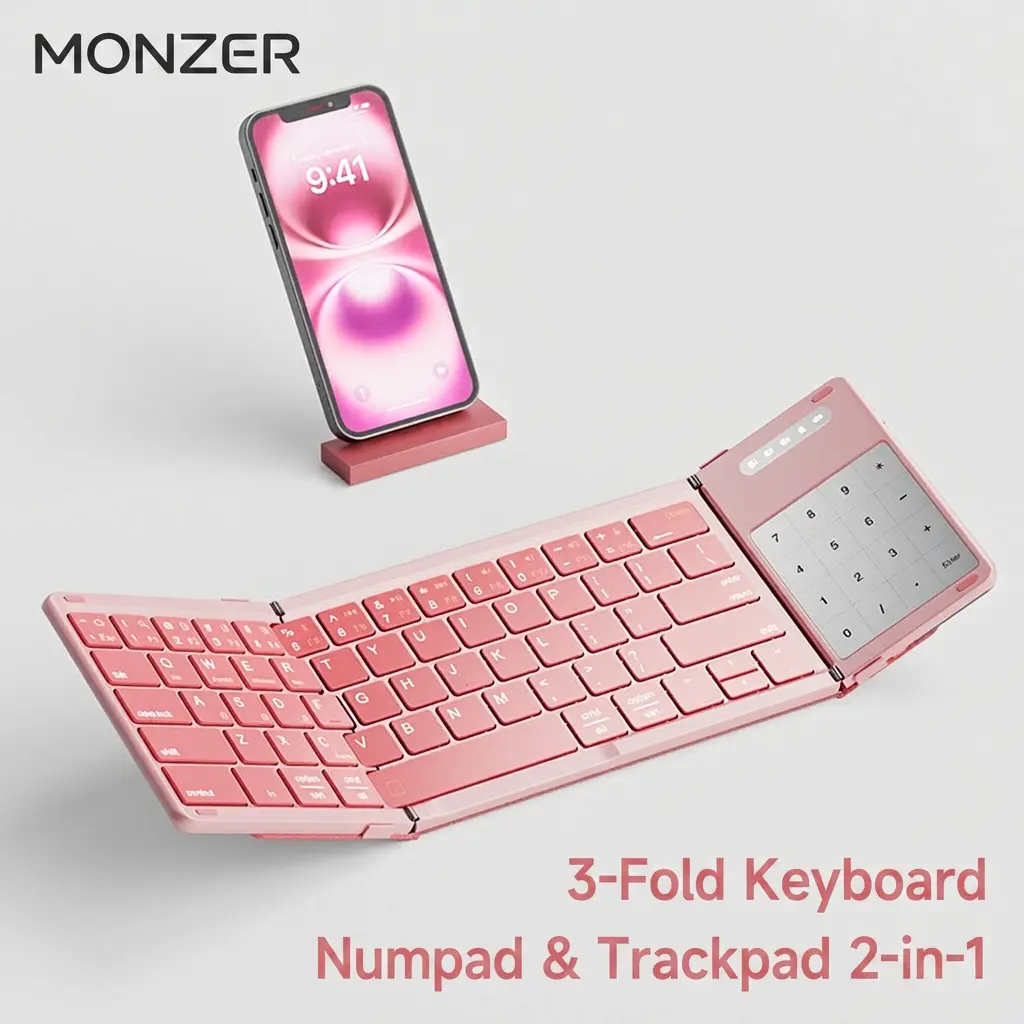 MONZER foldable wireless Bluetooth keyboard set with touchpad, portable mouse, suitable for laptops, iPad tablets, and smartphones