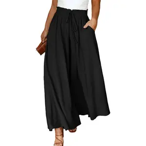 Eytino Womens Plus Size Wide Leg Pants Casual Elastic High Waist Flowy Pants Drawstring Palazzo Pants with Pockets(1X-5X)