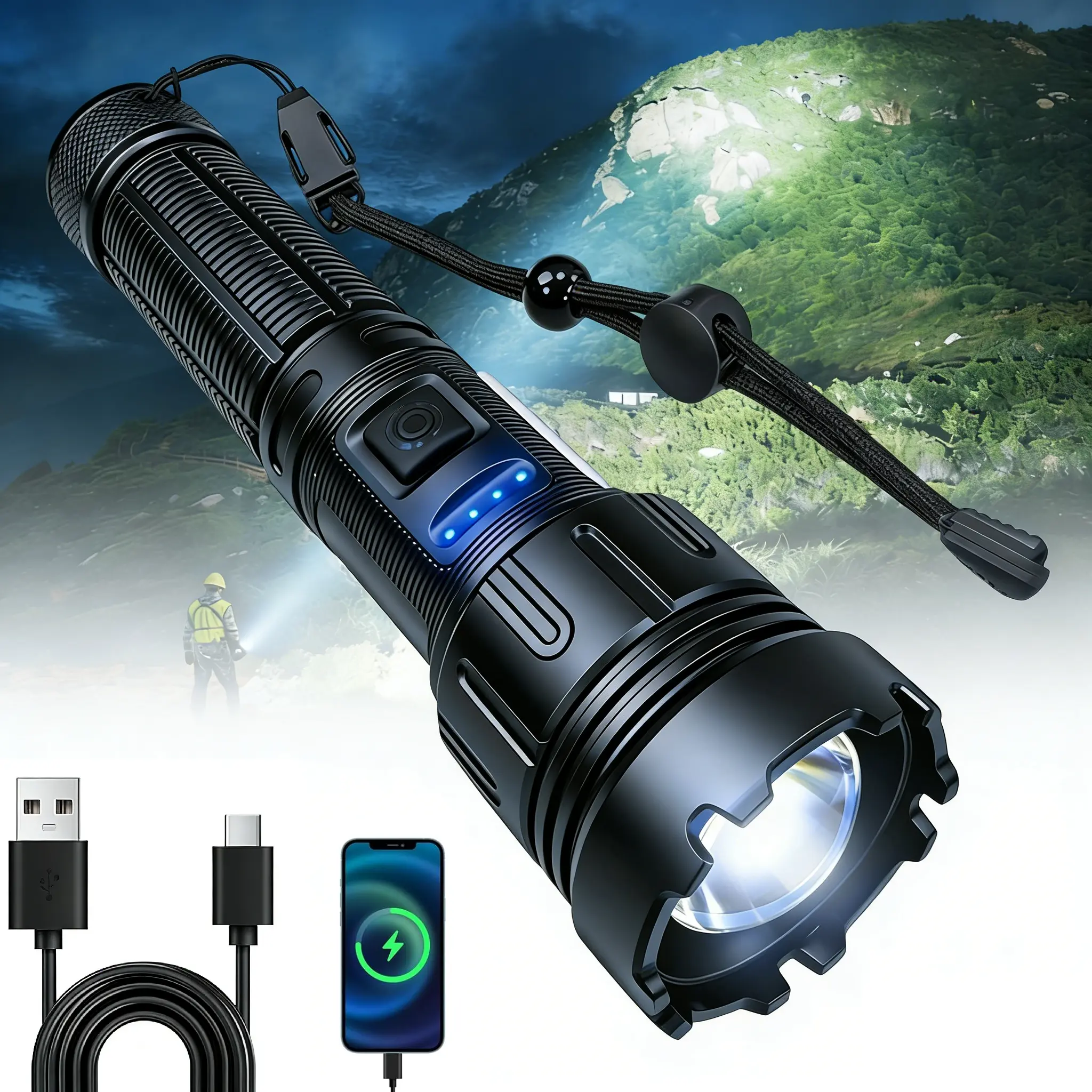 Super Bright LED Flashlight 1200 Lumens, Zoomable High Powered Torch Light, Long Lasting 10H Runtime, Waterproof Rechargeable Flash Light for Home Car Outdoor Camping Emergency