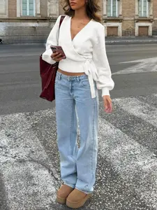 Women's Fall Winter Knitted Fitted Wrap Sweater, Casual Everyday Home Office Travel Essential, Versatile for Various Occasions