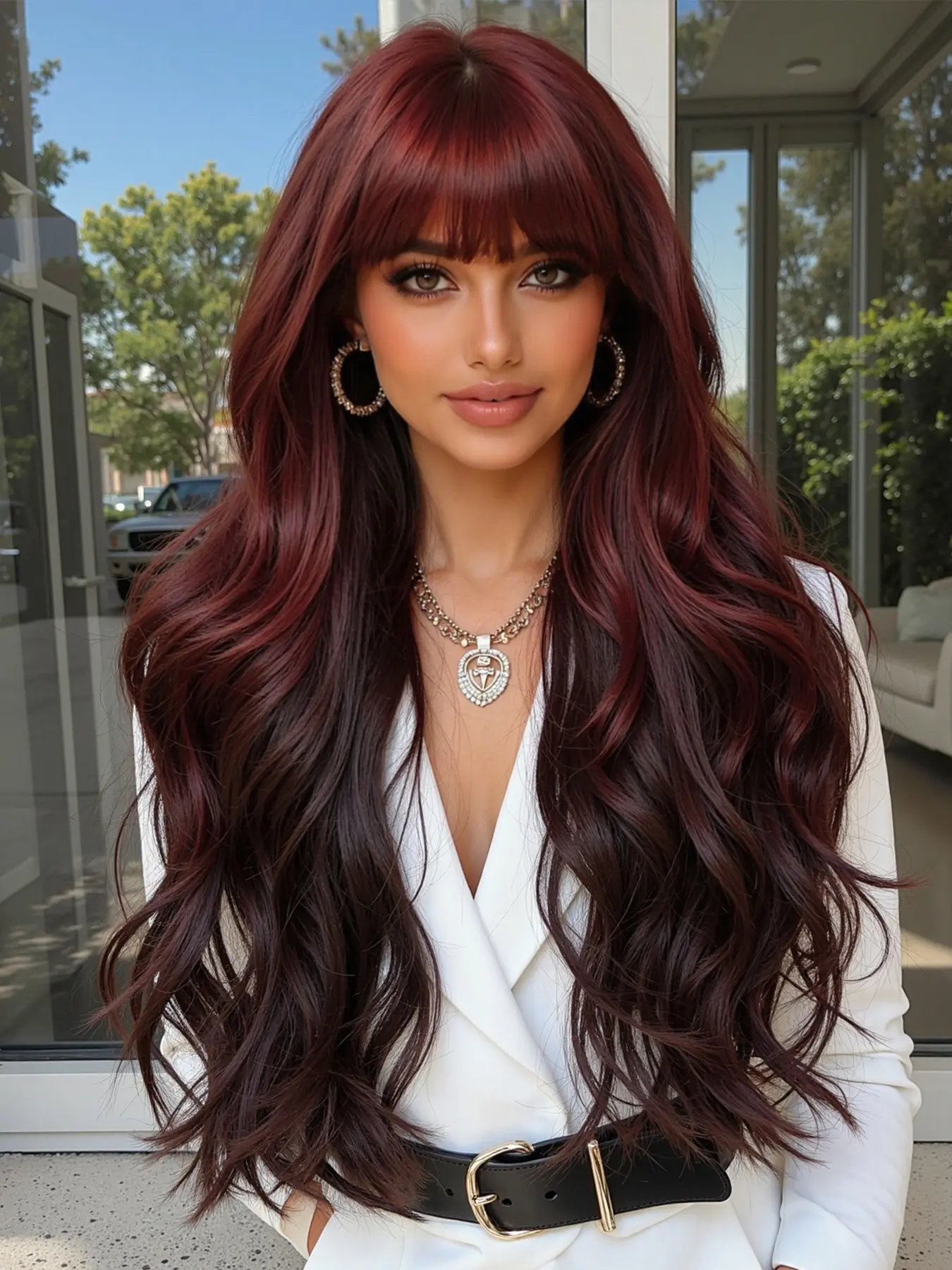 26 Inch Wine Highlights Layered Big Wave Curly Wig, Fashion Wig, Wavy Wig, Synthetic Hair, Perfect for Parties and Events, All Seasons Comfortable Fit