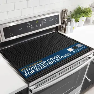 [New Deal] Thick Stove Top Cover for Electric Stove (28 x 20 Inch) Silicone Flat Range Mat for Glass Cooktop, Heat-Resistant Induction Protector Covers for Stovetop, Silicon Oven Topcover Protectors - Black