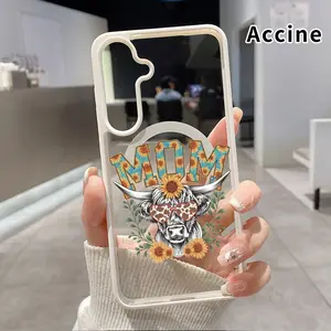 Magnetic Phone case Compatible With Samsung Galaxy S26 S23 Ultra S24 Plus S25 Edge S22+ FE Mom Cow Sunflower Pattern Non-Yellowing Shockproof Soft Silicone Transparent Acrylic Cover Supports Wireless Charging