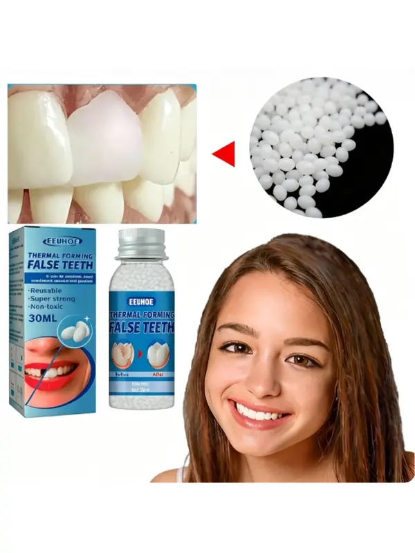 Tooth Provisional Teeth Kit, Provisional Fake Teeth Replacement Kit for Provisional Restoration of Missing & Broken Teeth Replacement Dentures, DIY Heat Fit Beads.