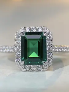 Pure Silver Ring with Zirconia 3 Carat Emerald Cut High Carbon Diamond, Trendy European and American Style Finger Ring, Emerald Cut Solitaire Engagement Ring