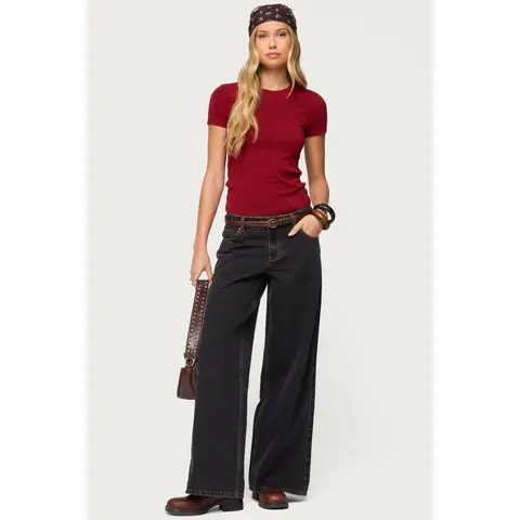 Contrast Stitch Low Rise Baggy Jeans