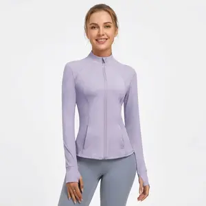 Women's Athletic Full Zip Lightweight Workout Jacket With Pockets Running Slim Fit Yoga Sportwear Long Sleeve Minimalist Autumn Medium Length Thumb Holes Athleisure vintage athletic wear