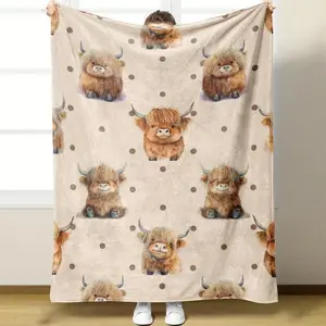 This Adorable Highland Cow Pattern Flannel Blanket Is A Soft and Warm Nap Blanket, Perfect for The Home Office, Bedroom, Sofa, or Bed. It Makes A Lovely Gift for Friends and Family.