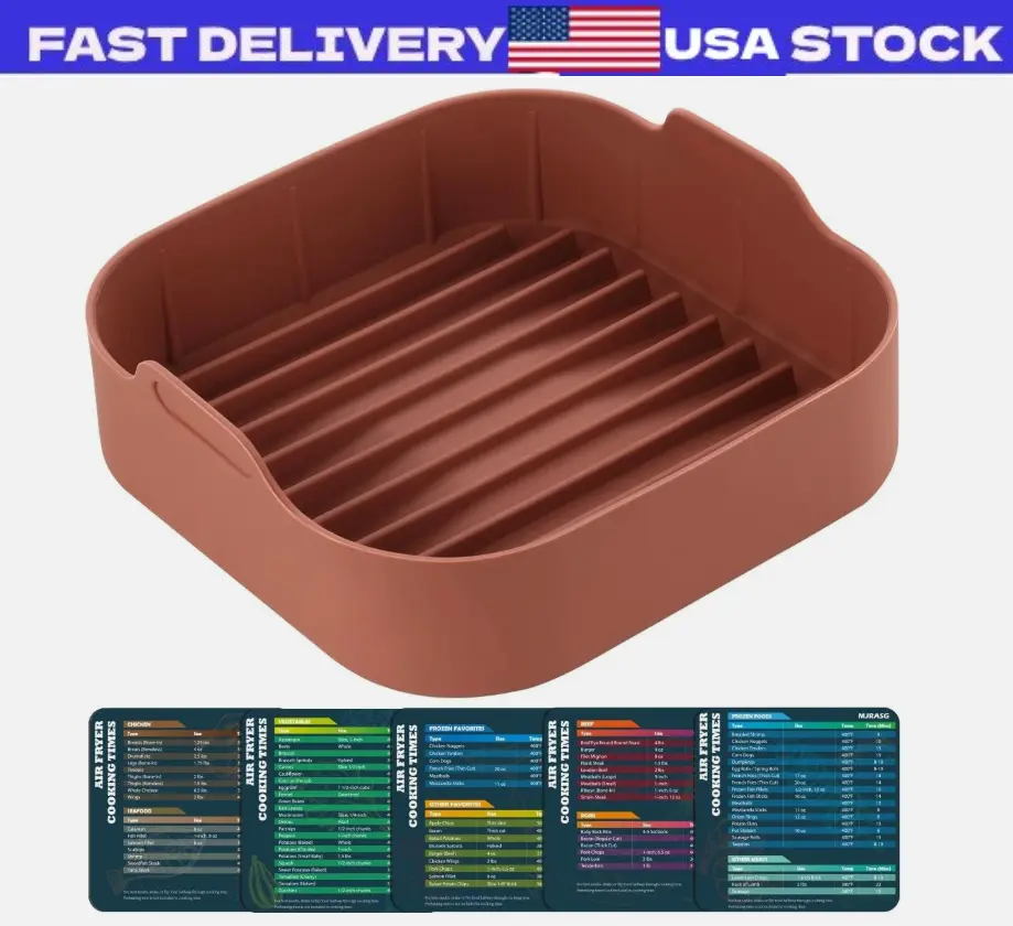 8 Inch Air Fryer Liners Square Silicone Pot with 5 PCS Air Fryer Magnetic Cheat