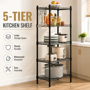 5-Tier 6-Tier Metal Storage Rack Organizer – Heavy Duty Shelving Unit for Kitchen, Laundry, Garage, Bathroom, Pantry & Closet | Rust-Proof Iron Frame, Adjustable Feet, Easy Assembly