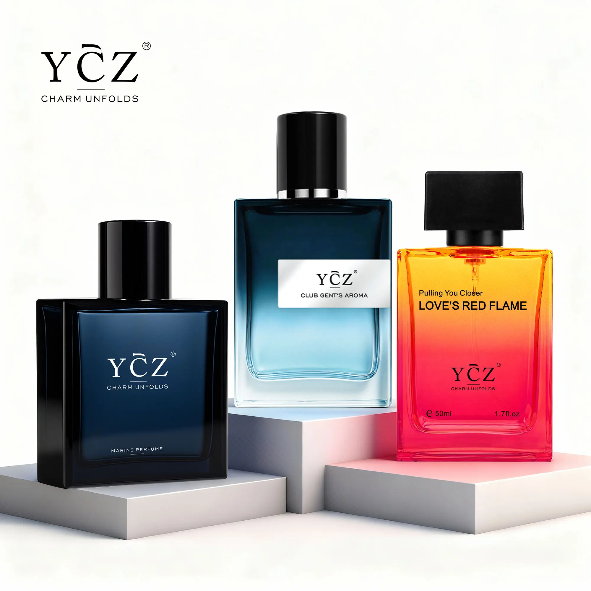 YCZ Men's 3-Piece Fragrance Collection - Marine Fresh, Sophisticated Gentleman, Passionate Heat Scents - Long-Lasting Aromatic Woody, Non-Toxic, Cruelty-Free Vegan Bundle - Men's Stuff, Birthday Gifts