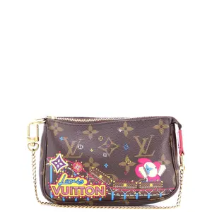 Pre-owned Louis Vuitton Canvas Coated Clutches & Wristlets Pochette Accessoires Limited Edition Vivienne Xmas Monogram Canvas Mini by Rebag