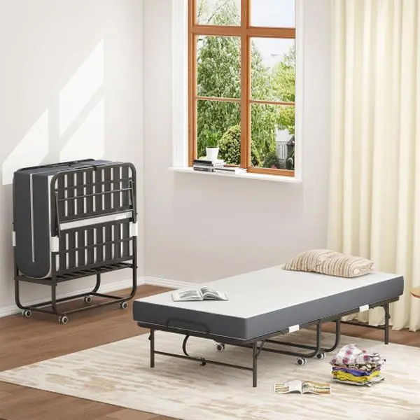 Bellemave Twin Size Extra Long Folding Rollaway Guest Bed for Tall People, Heavy-Duty 450lbs Capacity with 5" Memory Foam Mattress, Portable Space-Saving Bed with On-Site RR