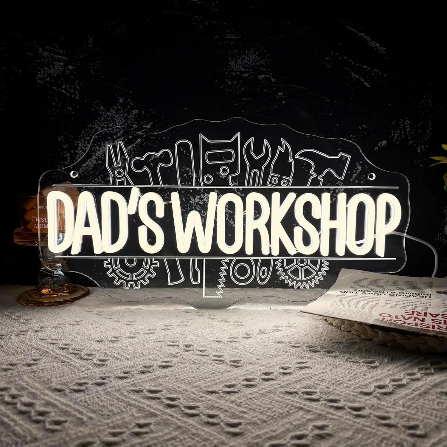 Dad'S Workshop Neon Sign, Garage Neon Light LED Workshop Sign USB Powered, for Man Cave Father'S Day Garage Gift Auto Repair Workshop Birthday Gifts(15.7 * 8.2 In)